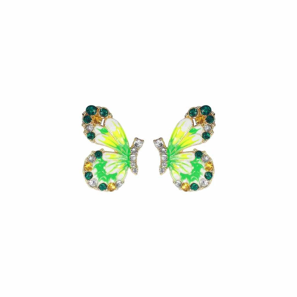 Pink Enamel Butterfly Stud Earrings Colorful Crystal Inlaid Butterfly Earrings Statement Jewelry for Women