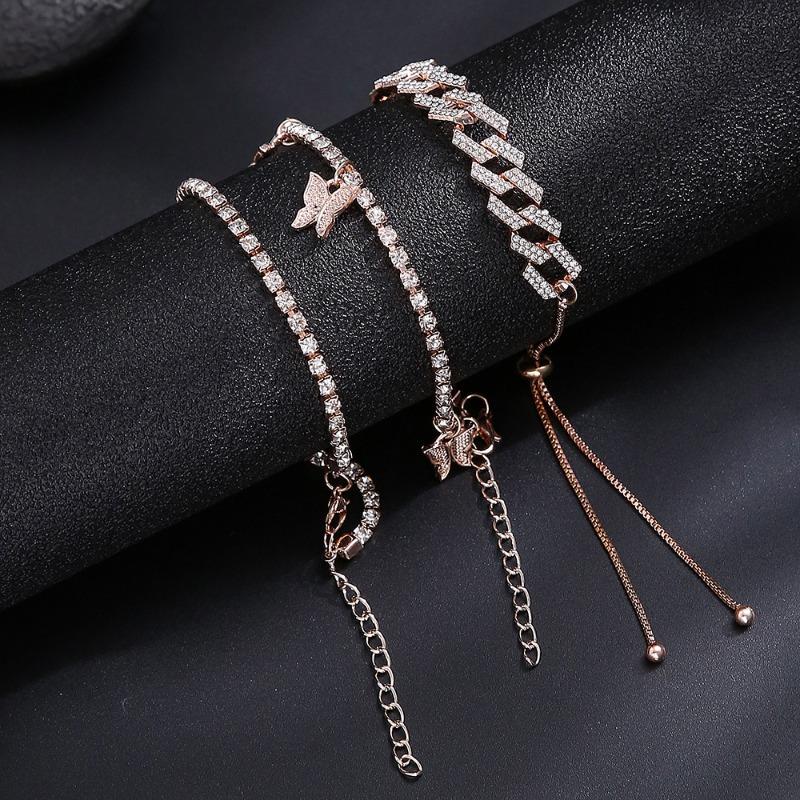 Meier New arrival jewelry multi-layer rhinestone butterfly cuban buckle anklet foot jewelry