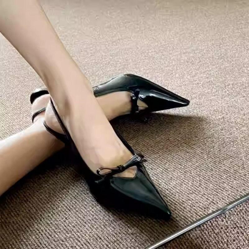Bow pointed head bag head sandals women's 2025 new thin heel empty temperament high heels women's Korean version