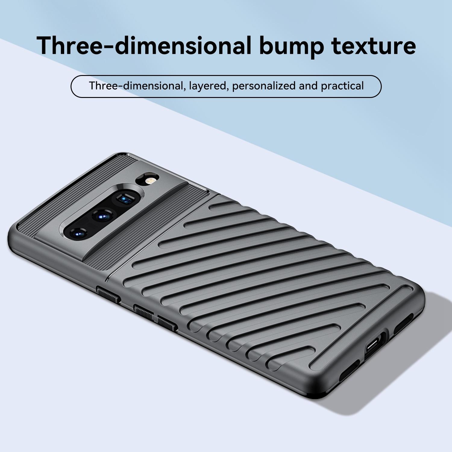 

For Google Pixel 7 Pro Thunder Series Twill Texture Phone Case Thickened TPU Anti-fingerprint Shockproof Cover Black