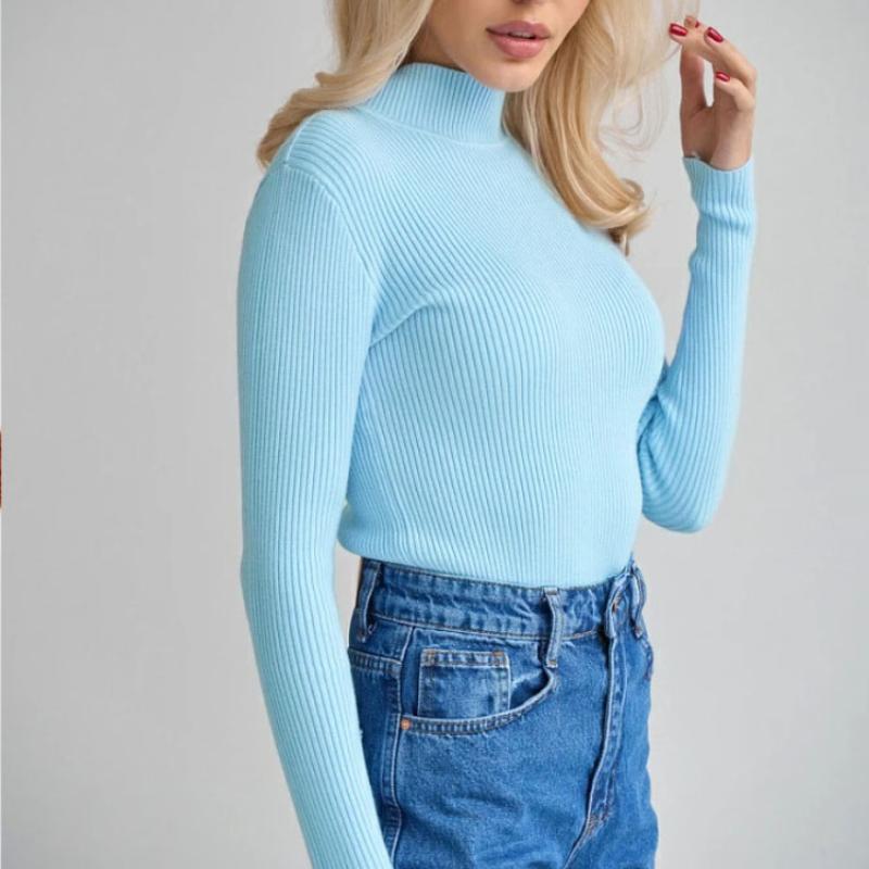 

Женская однотонная водолазка с воротником-стойкой из 21 цвета, европейская и американская осенне-зимняя тонкая трикотажная рубашка One size небесно-голубой
