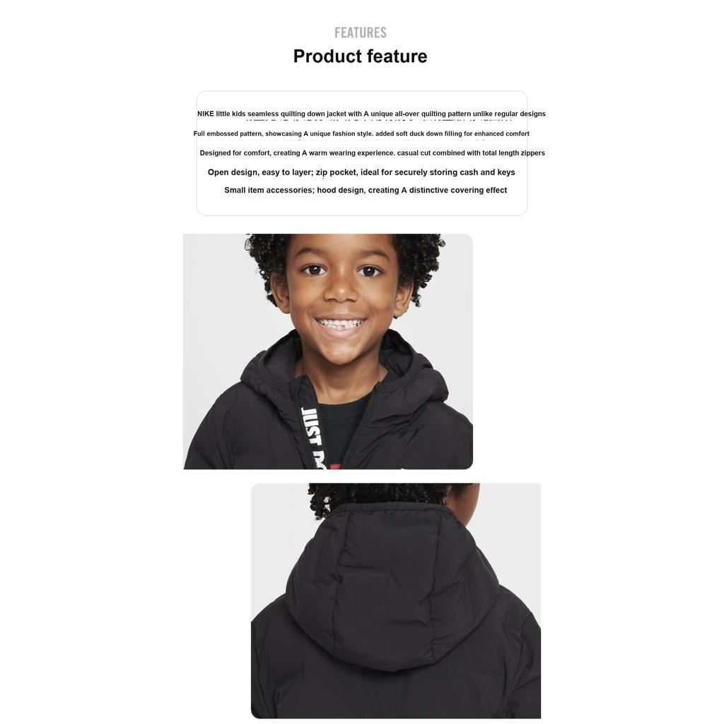 Nike Kapuzen-Reißverschluss Vielseitige Daunenjacke Kinderjacken Schwarz HQ7960-010