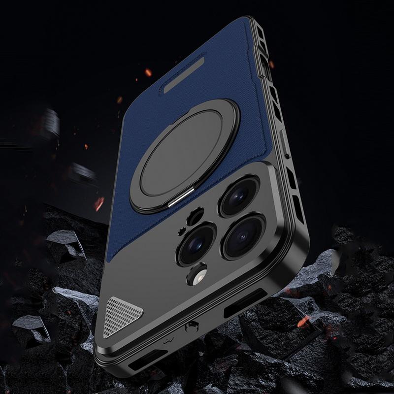 Luxury Hardware Magnetic Stand Case For iPhone 16 Plus 15 14 Pro Max 13 Leather Shockproof for MagSafe Wireless Charge Phone Cover