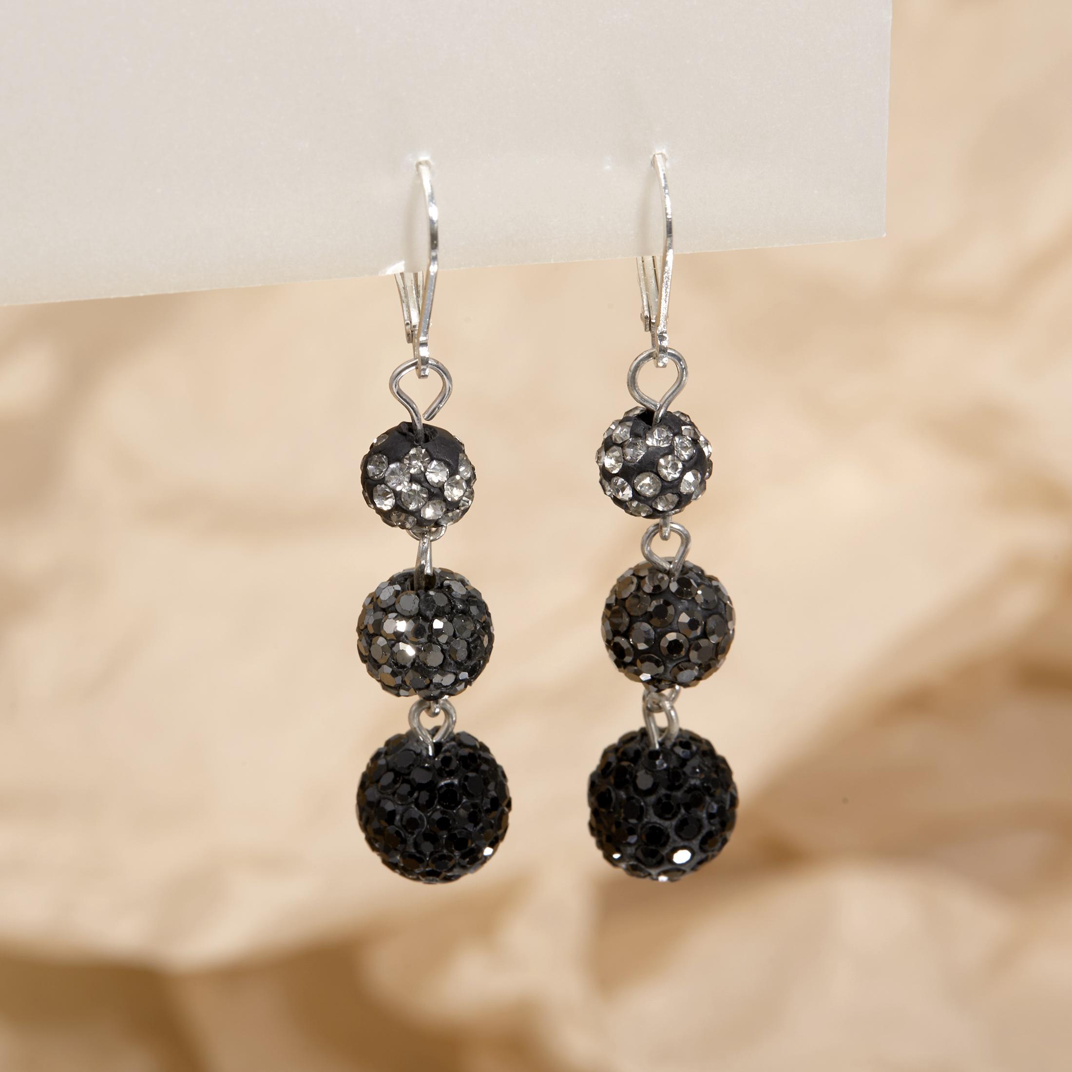 

Silvery Black Cubic Zirconia Ball Dangle Earrings for Women Gothic Jewelry Gift Silver