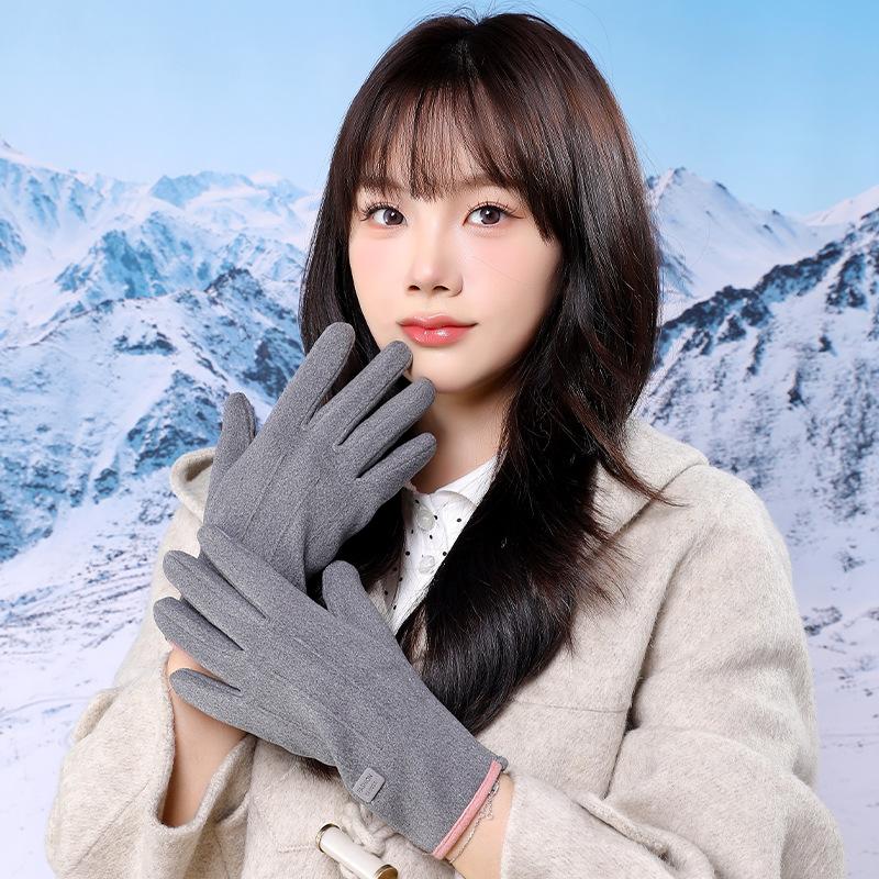 Gants d'hiver épais en peluche pour femmes, mode chaude en daim, gants d'extérieur pour dames, gants de conduite à écran tactile, mitaines de cyclisme de sport