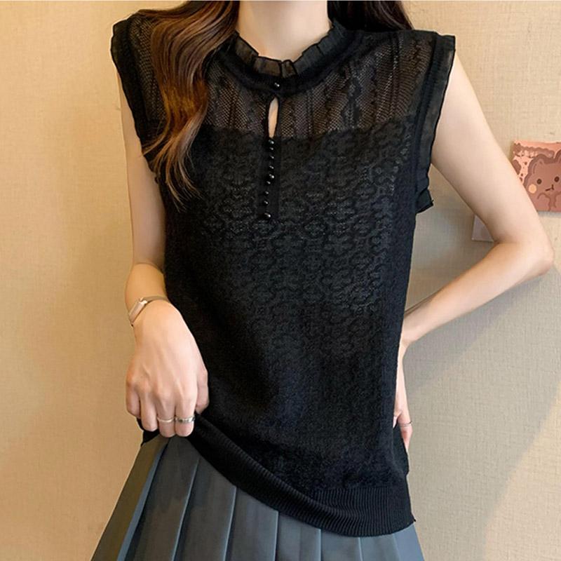 Tank Tops Women 2025 Summer Sleeveless O-Neck Black Slim Knitted Tank Tops Camis Women Tops JJ214