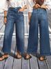 Women's Retro Washed Wide-Leg Cropped Jeans with Frayed Hem and Slant Pockets