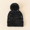 Pailletten Pompom Decor Muts Dikke Warme Gebreide Muts Pluche Koudebestendige Gebreide Muts Voor Vrouwen Herfst & Winter