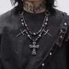 Gothic Punk Skull Cross Pendant Necklace With Rivets Beads Alloy Chain Men Women Dark Style Statement Jewelry