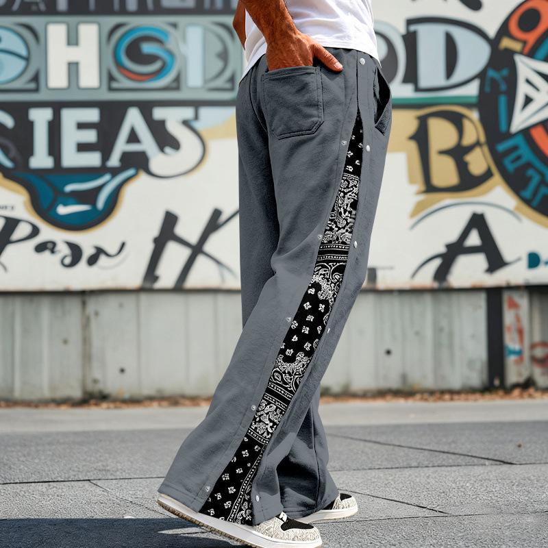 Mens American Hip Hop High Street Loose Paisley Straight Leg Casual Sweatpants