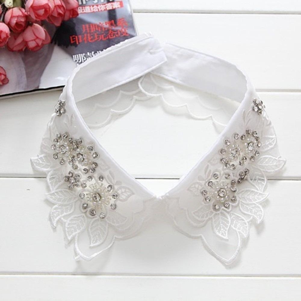 Crystal Beads Fake Necklace Cotton Lace False Collar Fashion Fake Collar  Vintage Style белый