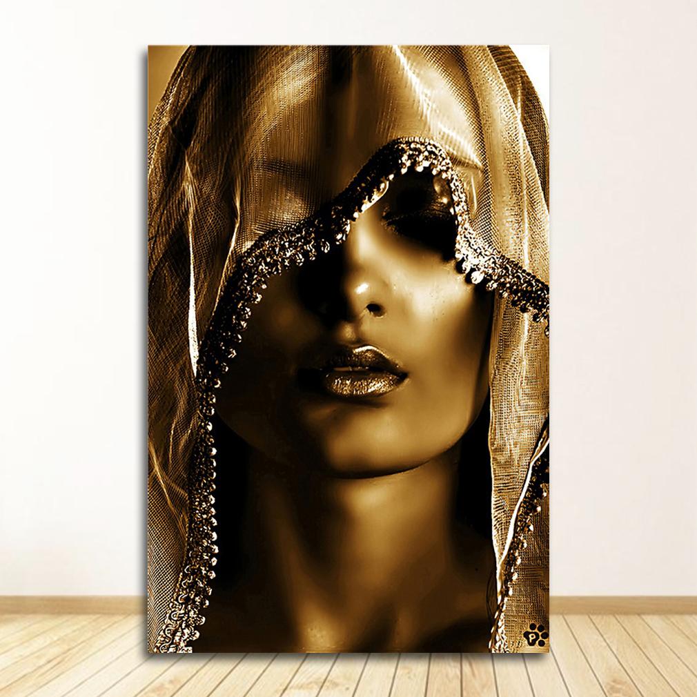 Art Pictures Scandinavian Cuadros for Living Room Decor Golden Makeup Women Canvas Paintings Posters and Print Nordic Style Wall