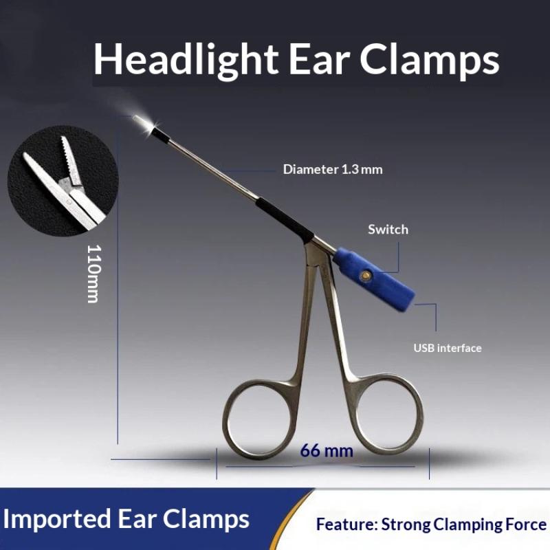 Medical Ear Wax Pick Tongs With Lights Earwax Remover Micro Alligator Crocodile Forceps Ear Pick Ear Nose Cleaning