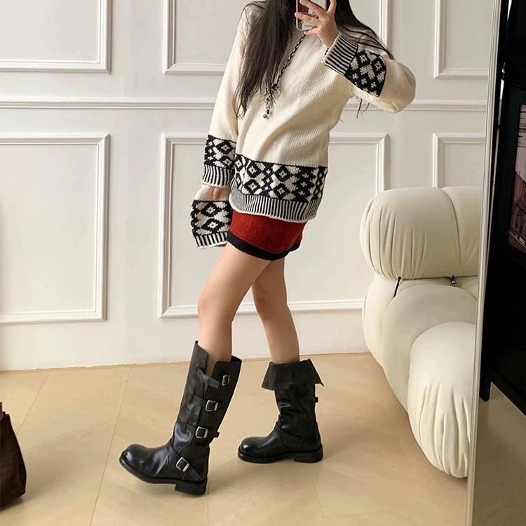Cowhide Version Martin Boots Women's Belt Buckle Boots Autumn and Winter New Retro High Boots