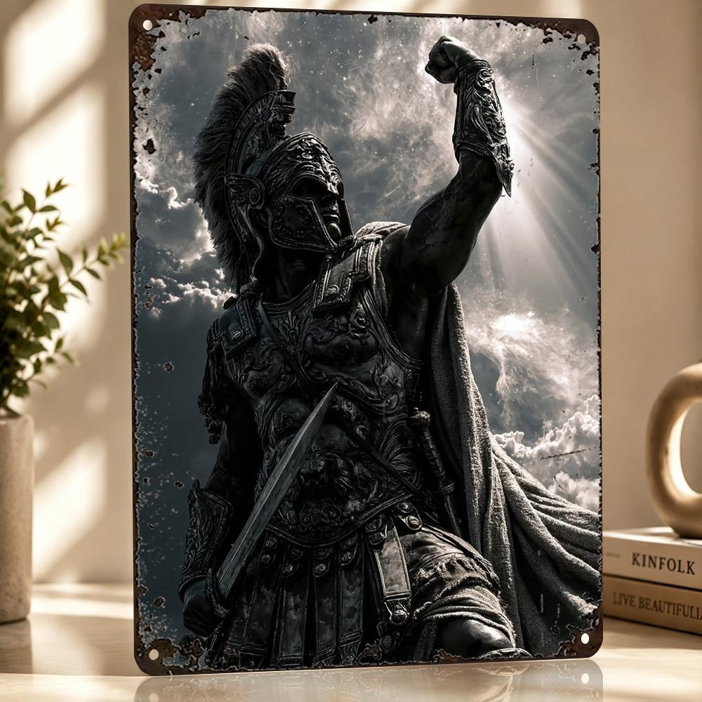 Triumphant Spartan Warrior Statue Metal Poster Perfect Gift for Fans Lovers Customized Wall Art Metal Sign for Room Decor Home