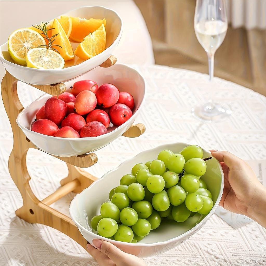 3-layer Fruit Blue, with Bamboo and Wood Racks,  Dish Decoration Baskets,  Pantry Organizers and Storage, Storage Shelves