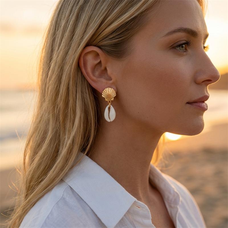 Boho Starfish Shell Conch Asymmetric Dangle Earrings for Women Ocean Style Gold Color Metal Earring Summer Party Jewelry Gifts