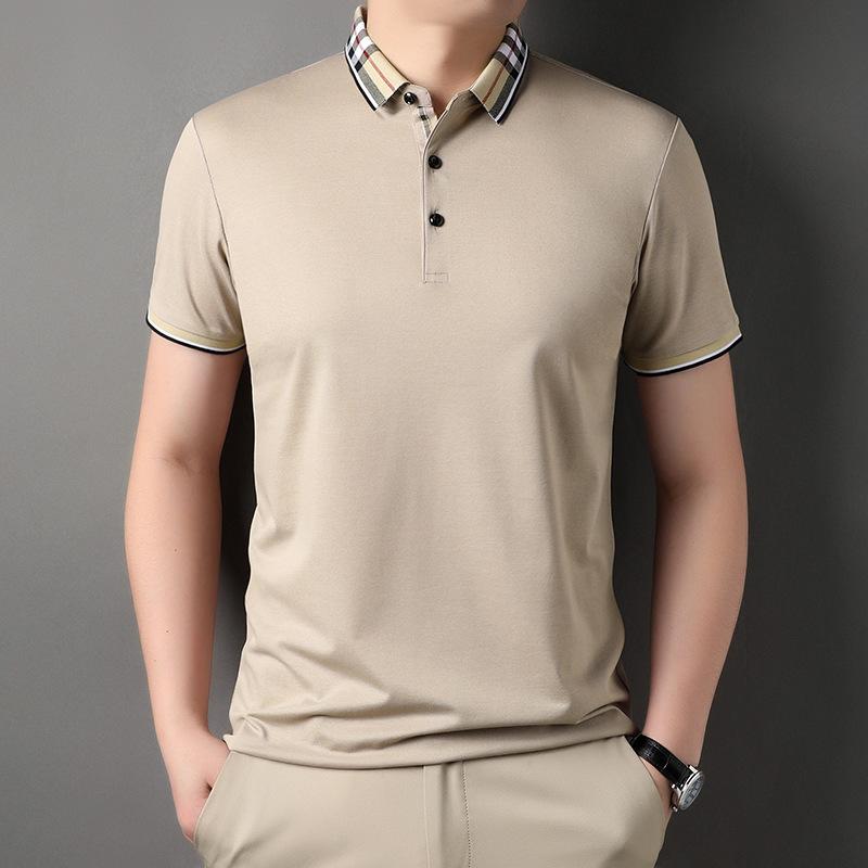 

Мужская футболка с коротким рукавом, лацканом, летняя новинка, для молодых и мужчин среднего возраста, деловая повседневная однотонная футболка, модный вырез XXXL