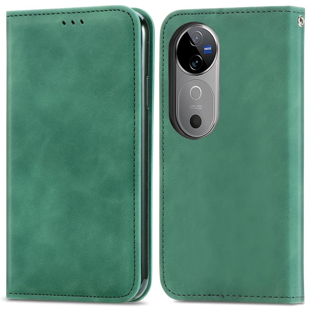 

For vivo V40 5G Leather Case with Card Holder Magnetic Absorption Phone Cover Green