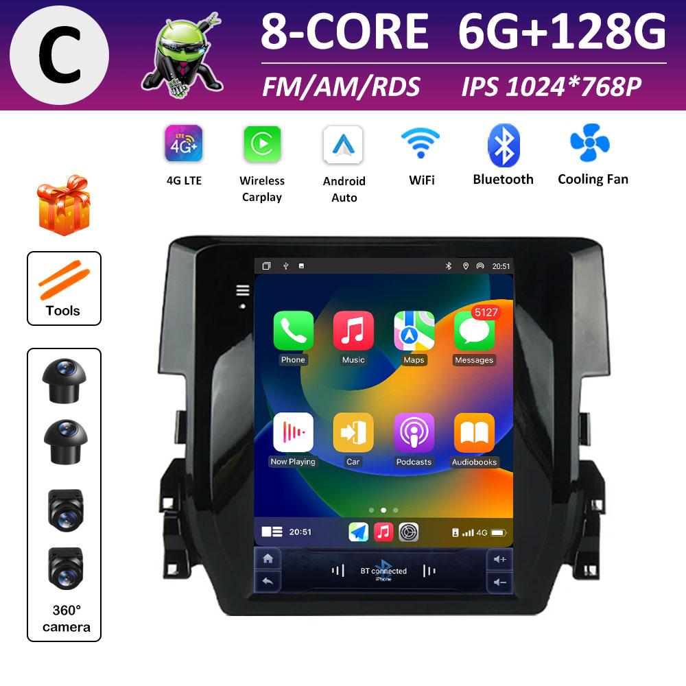 Android Intelligent System Bluetooth for Honda Civic 10 FC FK 2015 2016 2017 - 2020 IPS Touch Screen DSP Stereo Accessories WIFI