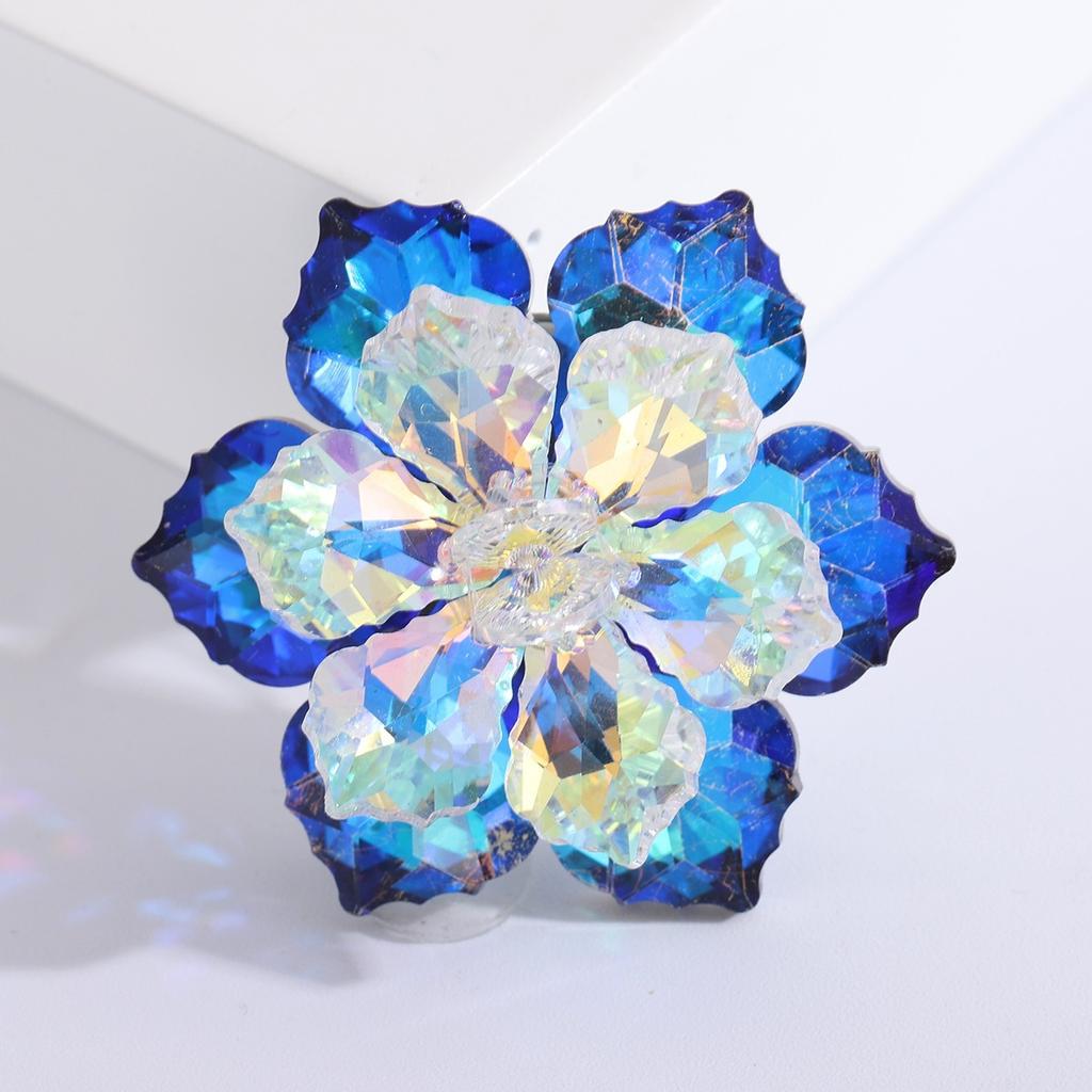 Shiny Glass Flower Brooch Ladies Blue Party Brooch Niche Accessories