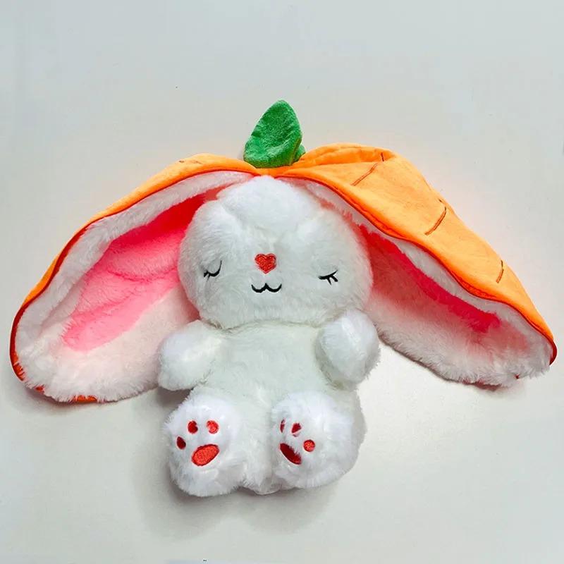 @Baby Music Strawberry Carrot Rabbit Plush Toys Stuffed Creative Into Bunny Transform 30cm Sleeping Light Doll Kid Birthday Gift