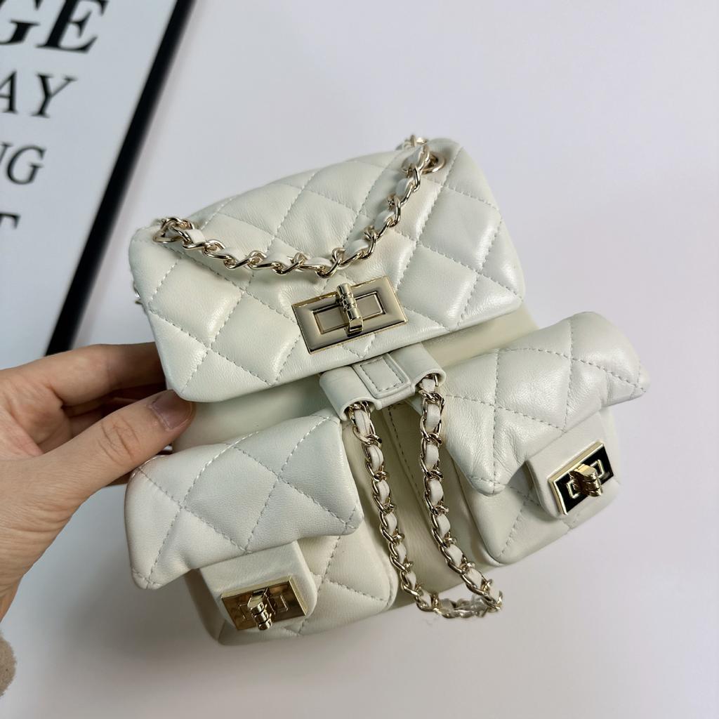 Xiaoxiang genuine leather little frog mini backpack women's high-end sense versatile first layer sheepskin rhombus chain bag small backpack