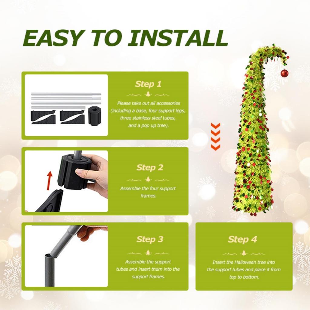 Brad de Crăciun Artificial Înclinabil cu Lumină LED Colorată Curbată de 5m, Glob Roșu, Două Tipuri de Iluminare, Brad Artificial de Pin cu Paiete Circulare, Crăciun