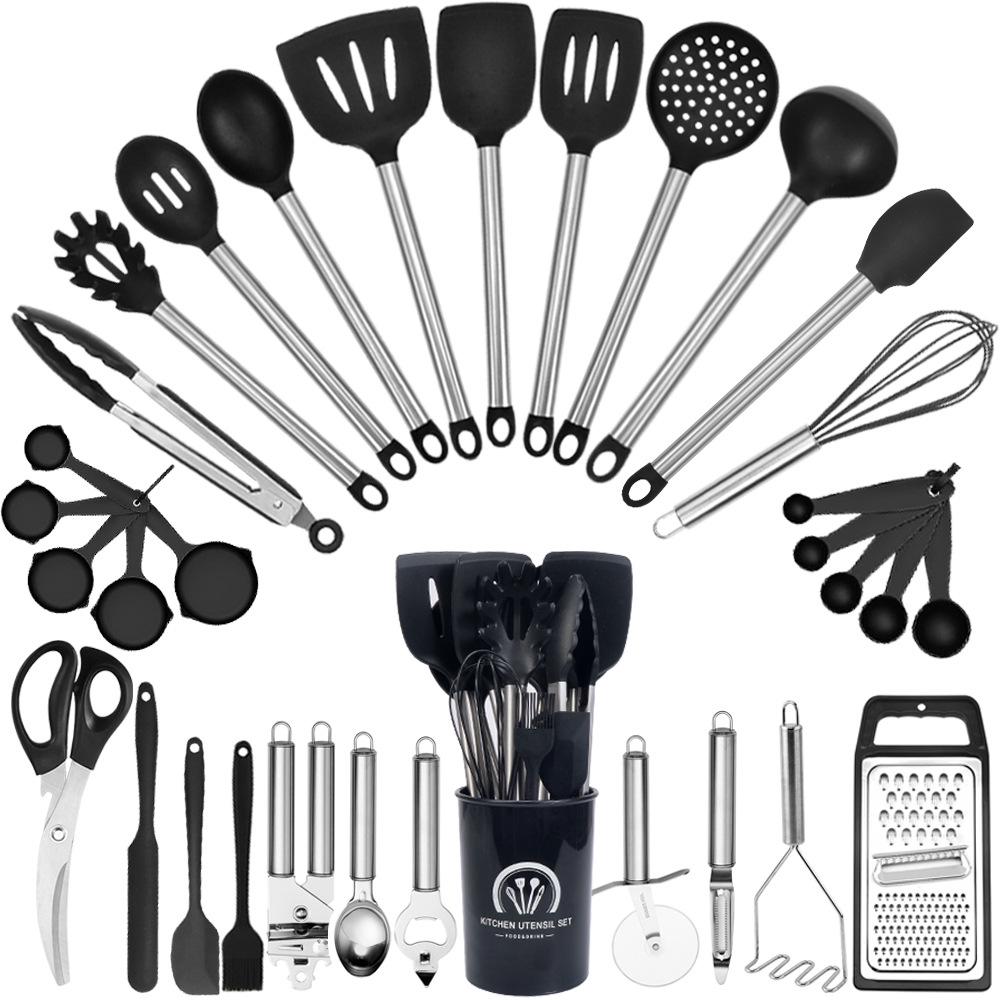 33-Piece High-Temp Resistant Silicone Utensil Set with Non-Stick Spatula & Stainless Steel Cutlery