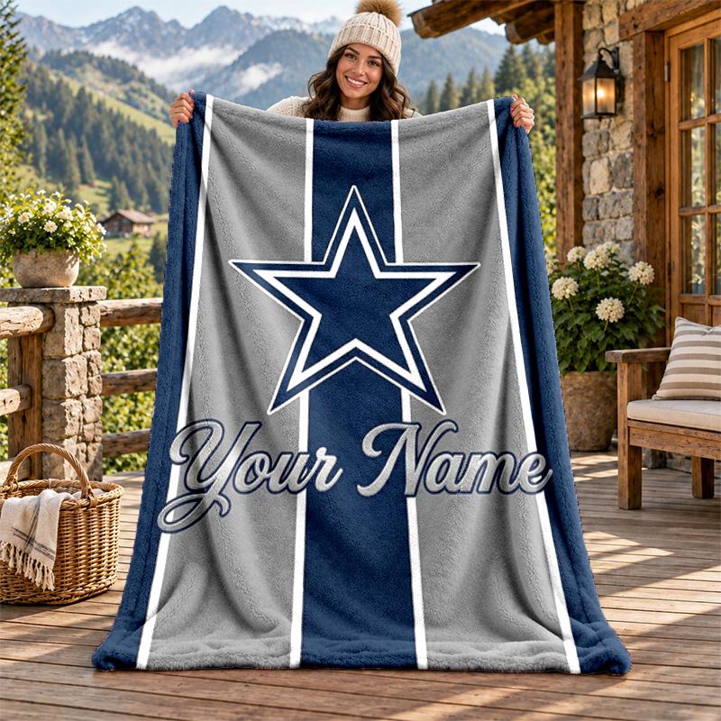 Dallas Cowboys Custom Name Flannel Blanket Personalized Soft Warm Plush Throw Blanket Customized Gift for Family Friends