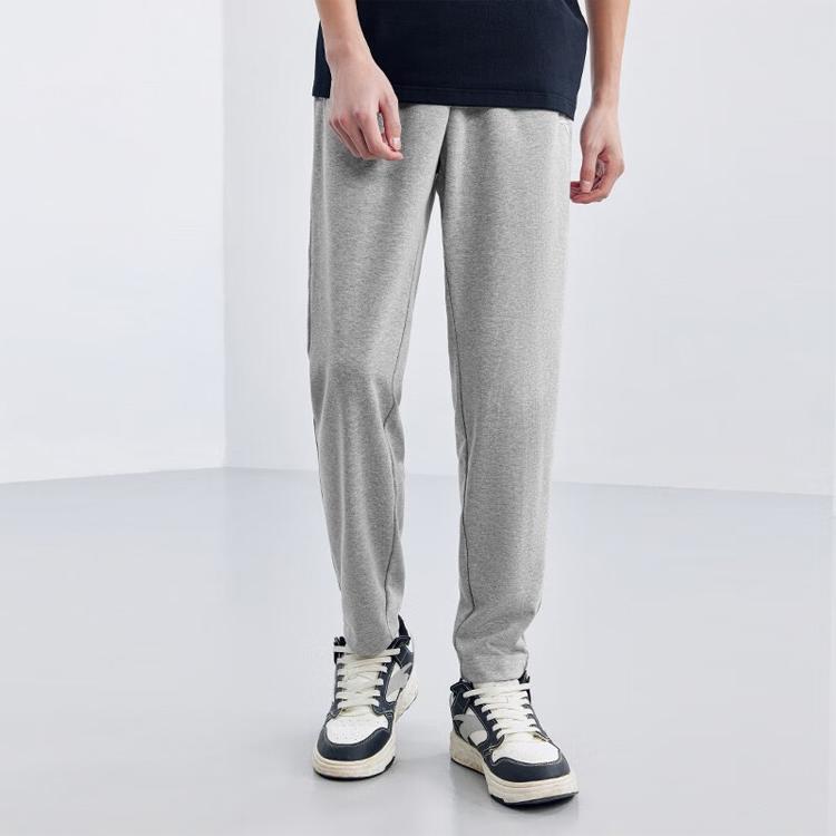 Anta Autumn Knitted Solid Color Elastic Waist Tapered Sports Straight Leg Casual Pants Men Bottoms Gray 952357302-2