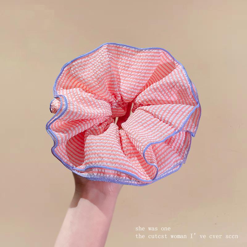Striped Double-layer Large Intestine Hair Band Niche Versatile Girl Back Head Hair Rope Women's Atmosphere Hair Accessories