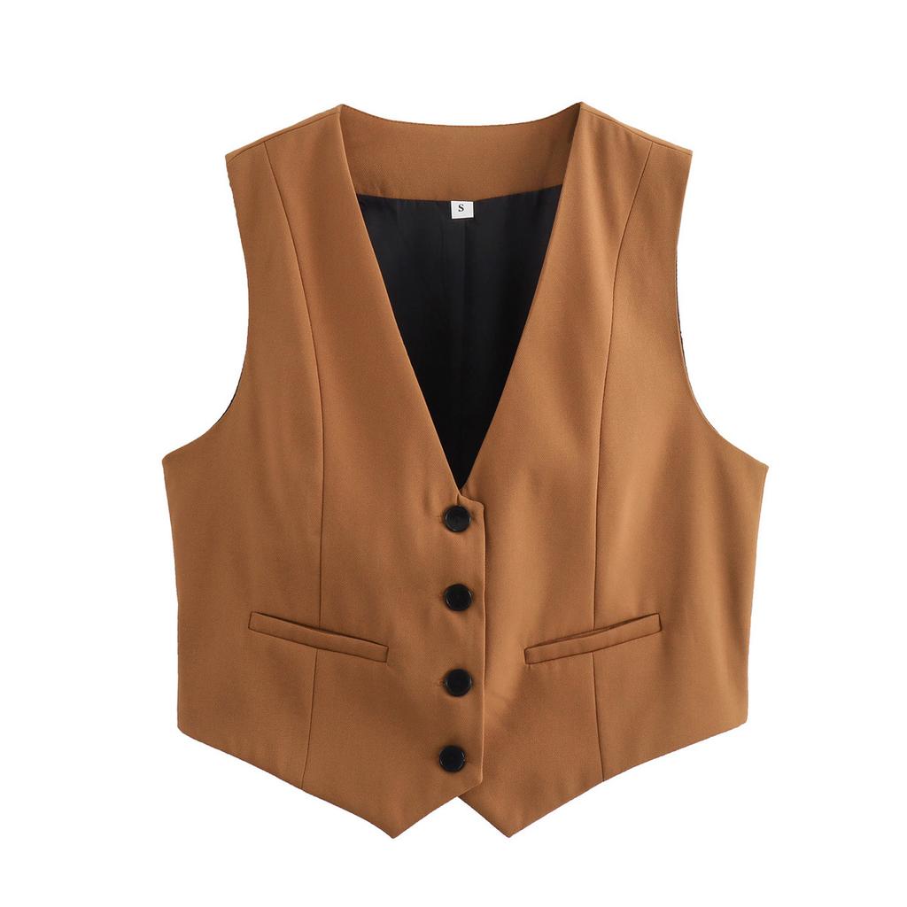 Loose Solid Womens Color Formal Vest Deep V Neck Singlebreasted Sleeveless Cardigan Ol Commute Office