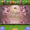 2D Luxury Pink Gold Happy Birthday Backdrop for Princess Themed Party