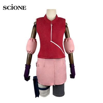Aktualizované sady 7 kusů Scione Anime Kreslený Cosplay Haruno Sakura Kostým Oblečení 2. generace Kompletní sada