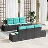 Garden Sofa Set 7 Pieces Black and Turquoise Poly Rattan