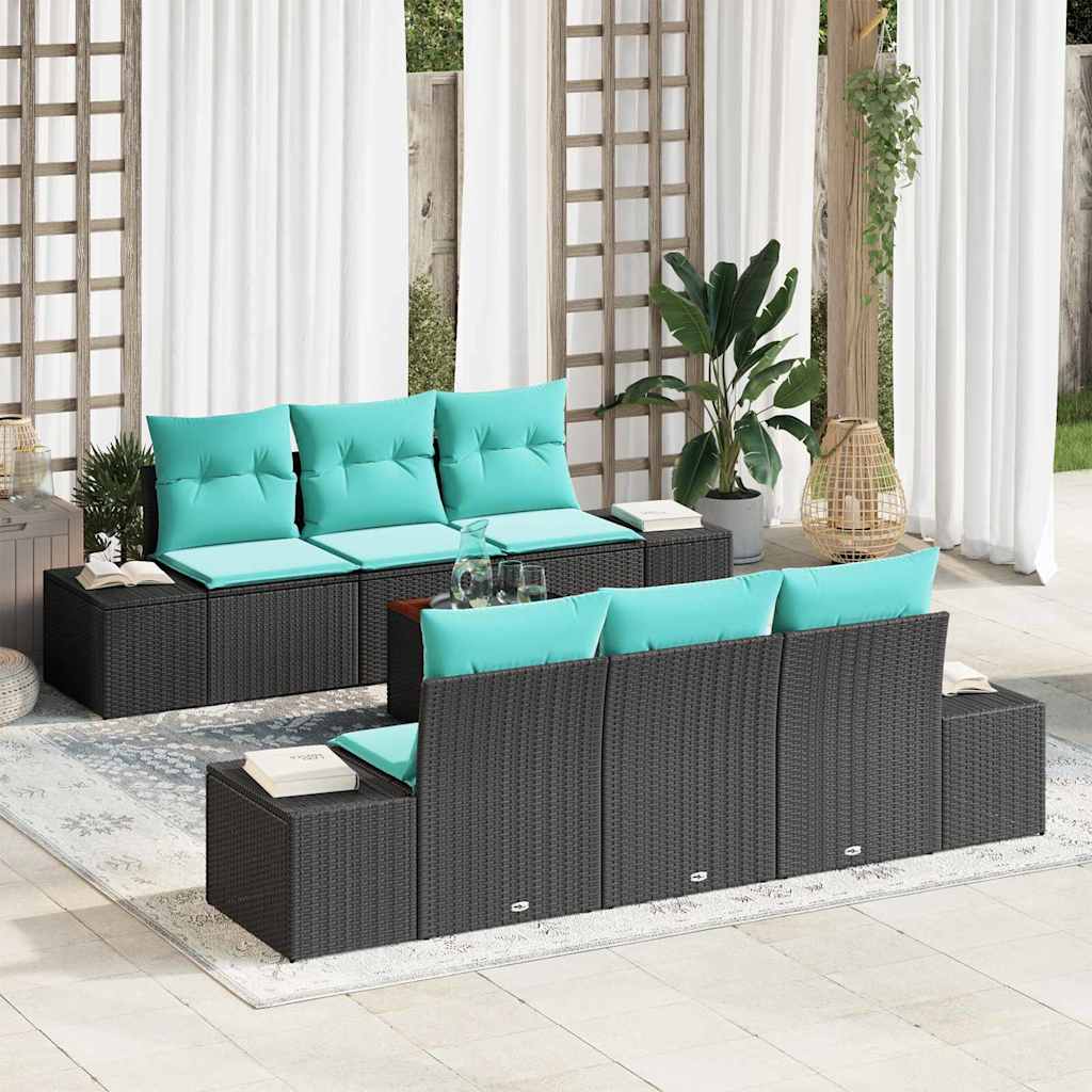 Garden Sofa Set 7 Pieces Black and Turquoise Poly Rattan