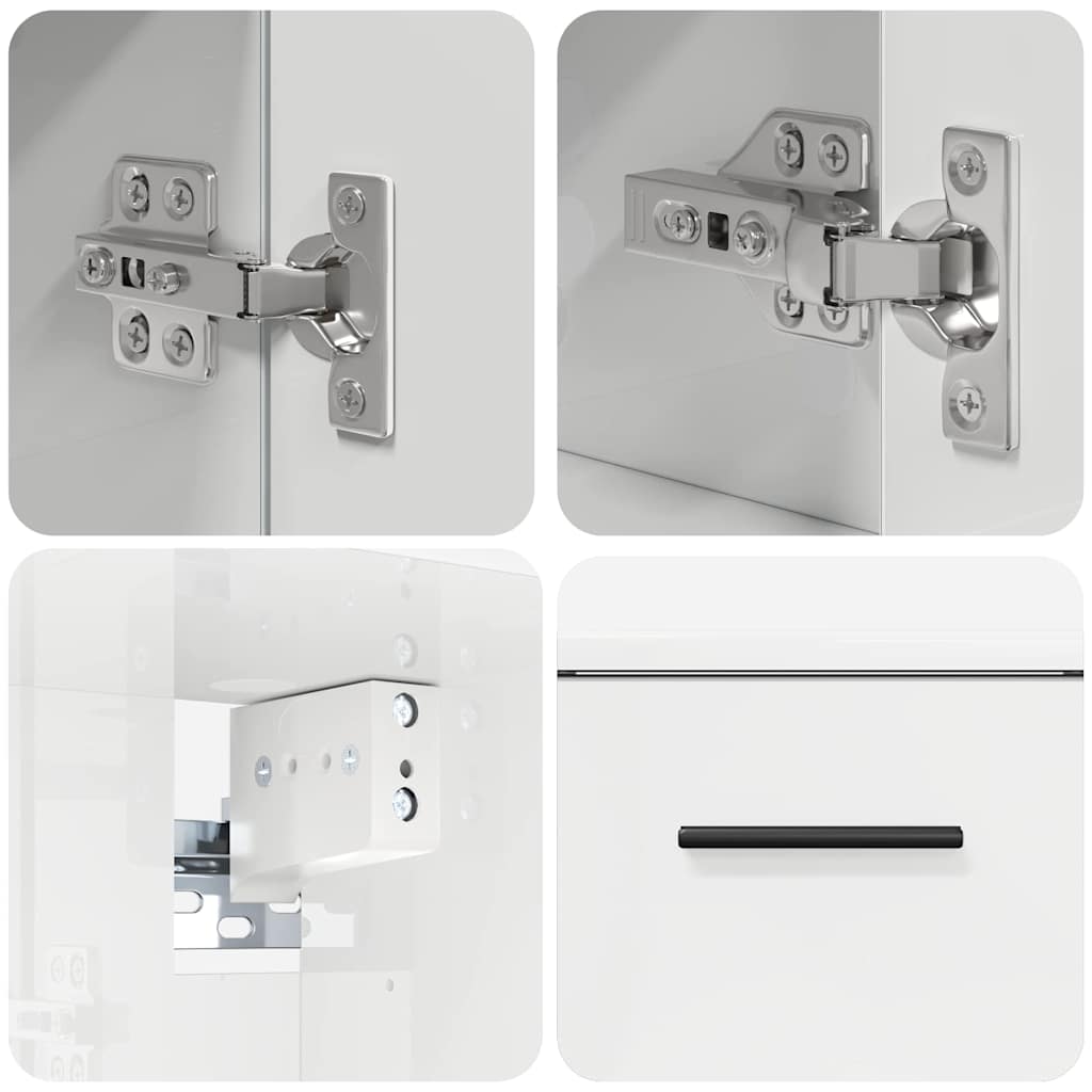 Bathroom Furniture Set 2 Pcs High Gloss White Plywood and Metal