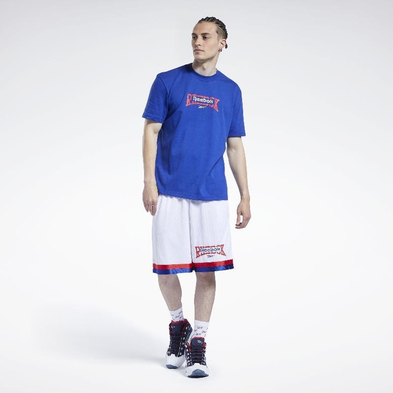 Reebok Logo Print Casual Sports T-Shirt Unisex Tops Blue GS4182
