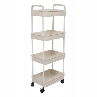 Mobile Kitchen Shelf On Wheels TBR Cart 4 Shelves White Bathroom