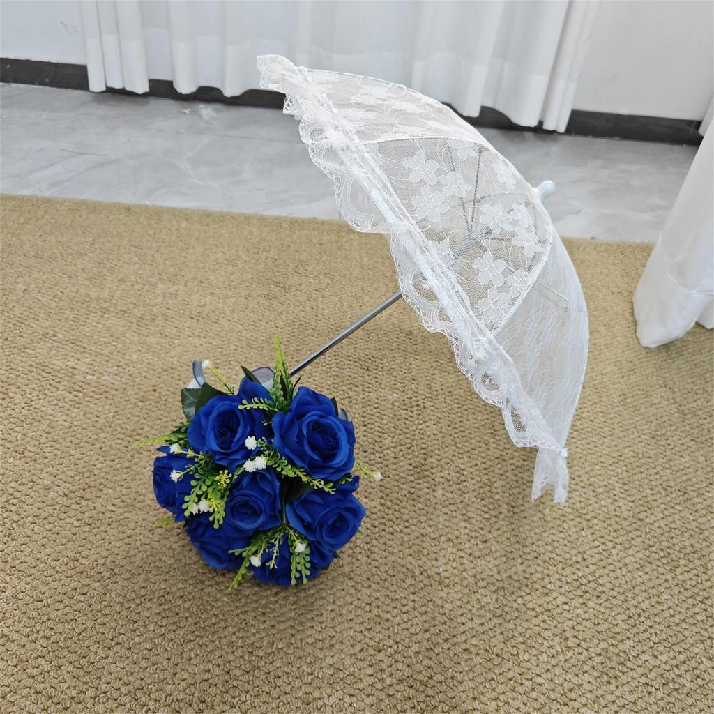Eleganter Spitzen Sonnenschirm mit langem Griff für Teepartys, Hochzeiten und Fotografie - Schirm Requisite im Vintage-Stil