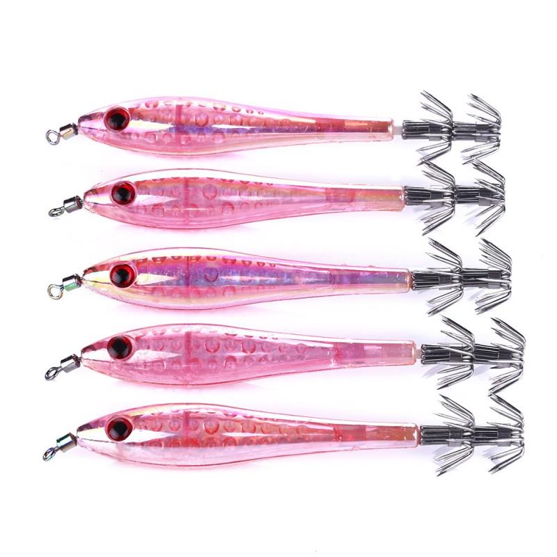 HENGJIA 5pcs Glow-in-the-Dark Squid Jig 9.5cm 6g Sea Fishing Trolling Lure Soft Bait