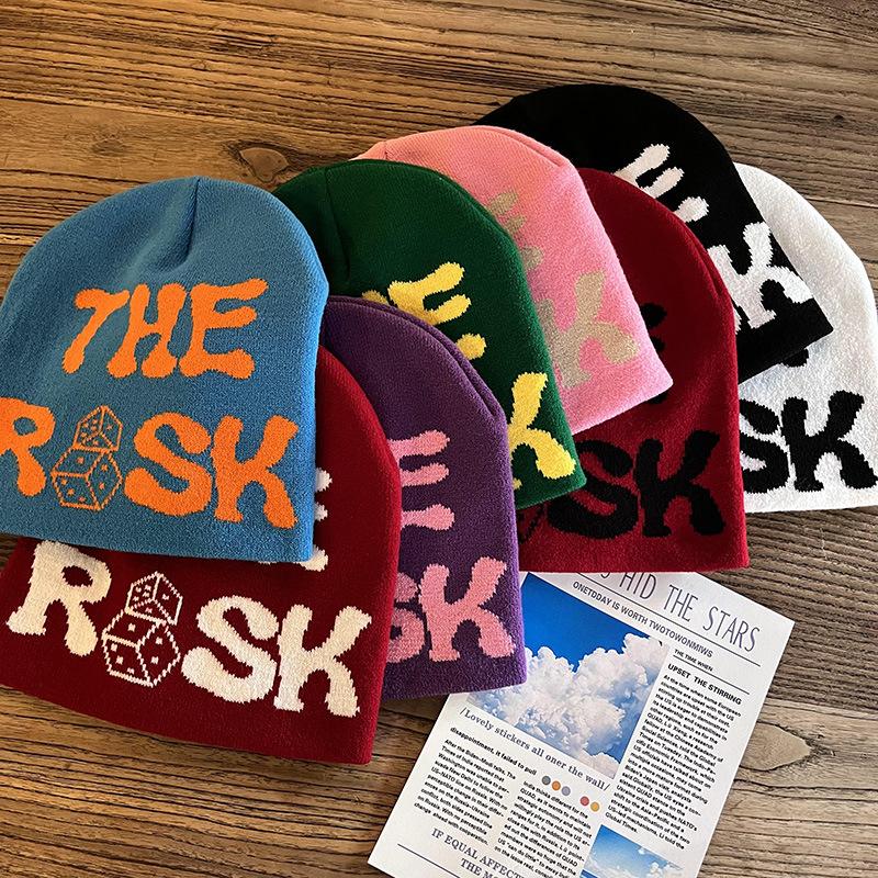 Deep Customization Puff Print Knitted Winter Cap Warm Knit Jacquard Ski Cuffless Punk Style Business Beanie Hats Common High