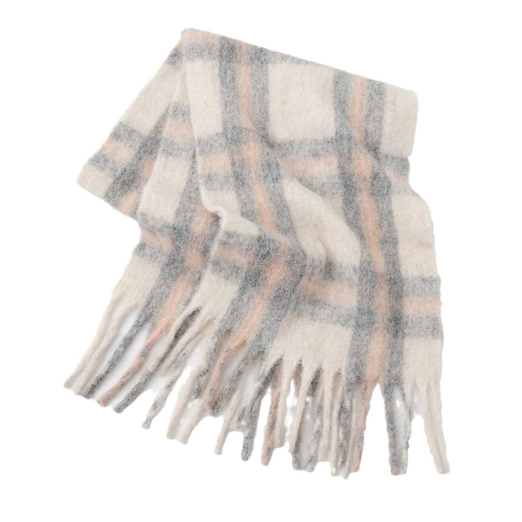 Autumn and winter wool plaid scarf women's high-end imitation cashmere versatile simple warm thickened fringed scarf