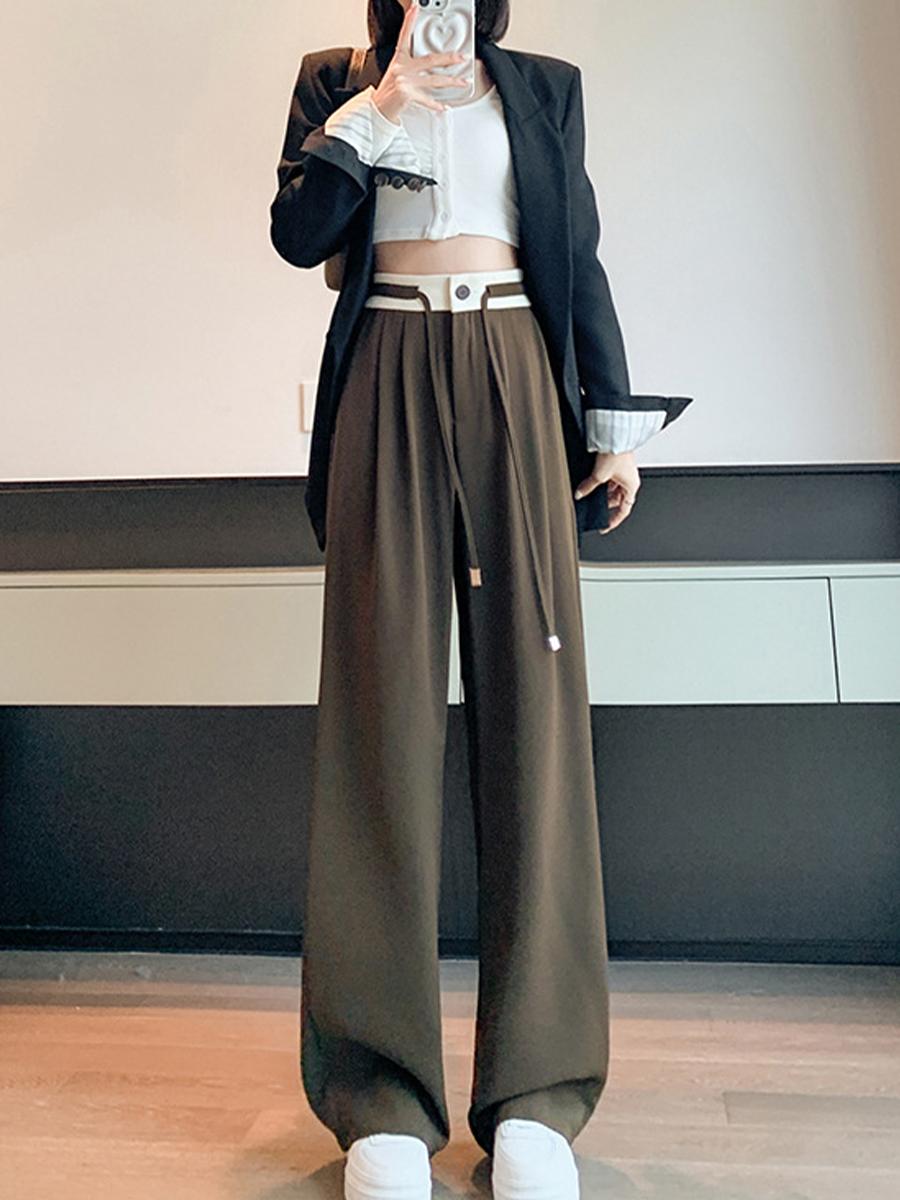 

Женские широкие брюки с высокой талией, утолщенные прямые повседневные брюки XXL коричневый