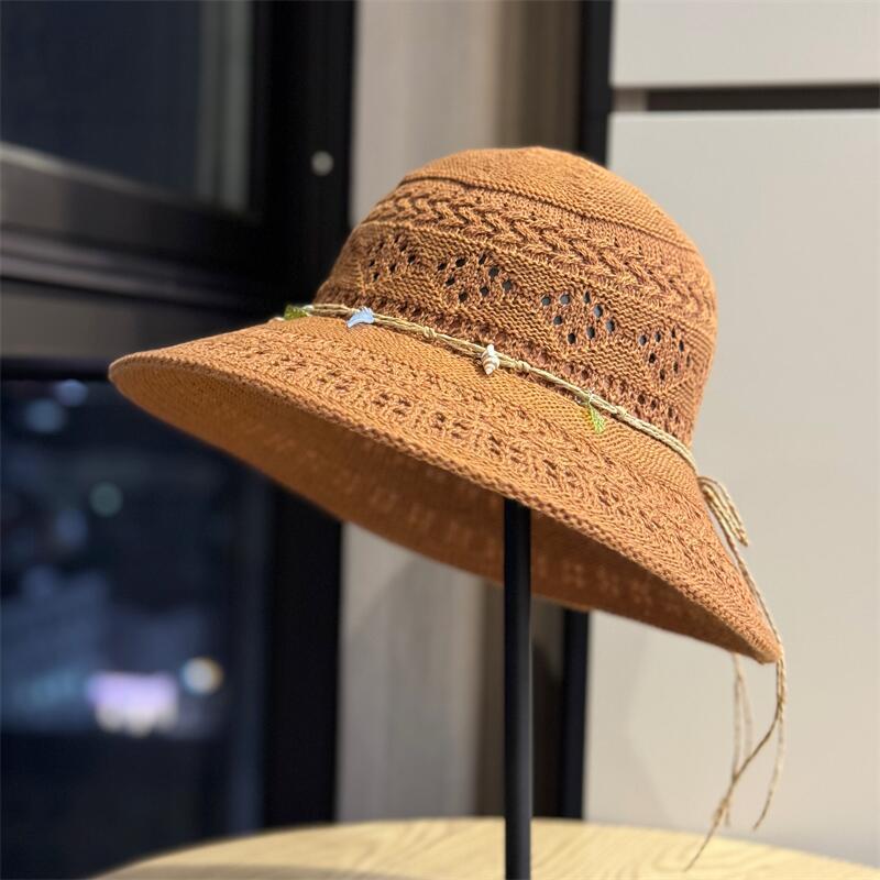 Korean-style Hand-knitted Fisherman Hat for Women, Summer Outdoor Breathable Sun Protection Hat That Makes the Face Look Smaller, Suitable for Travel