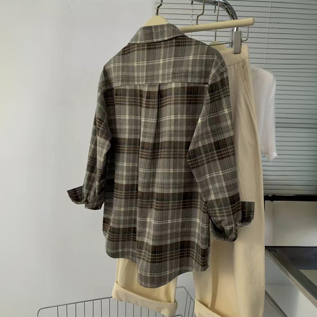 Vacation Plaid Long-sleeved Cardigan Coat Shirt Women's 2025 Autumn and Winter