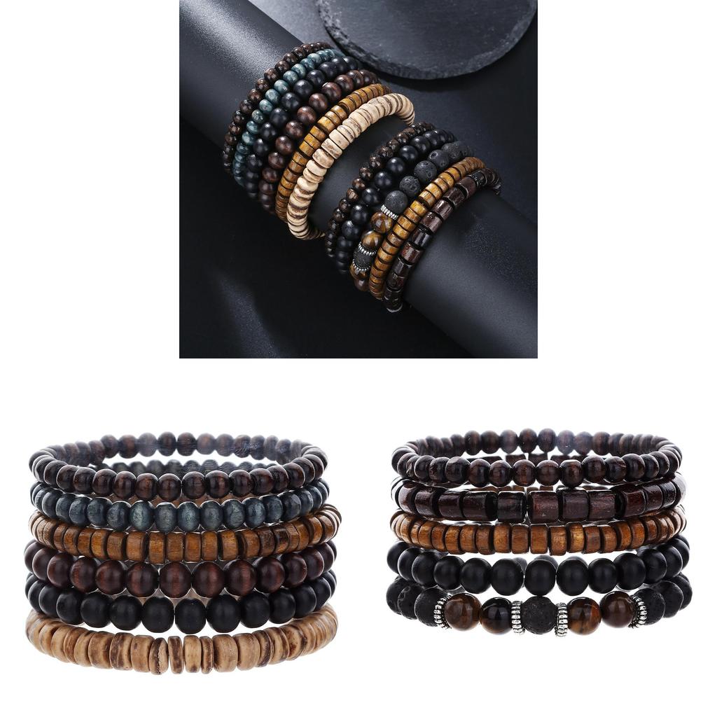 Handcrafted Geometric Stone And Wooden Beaded Bracelets For Men And Women Gift Set