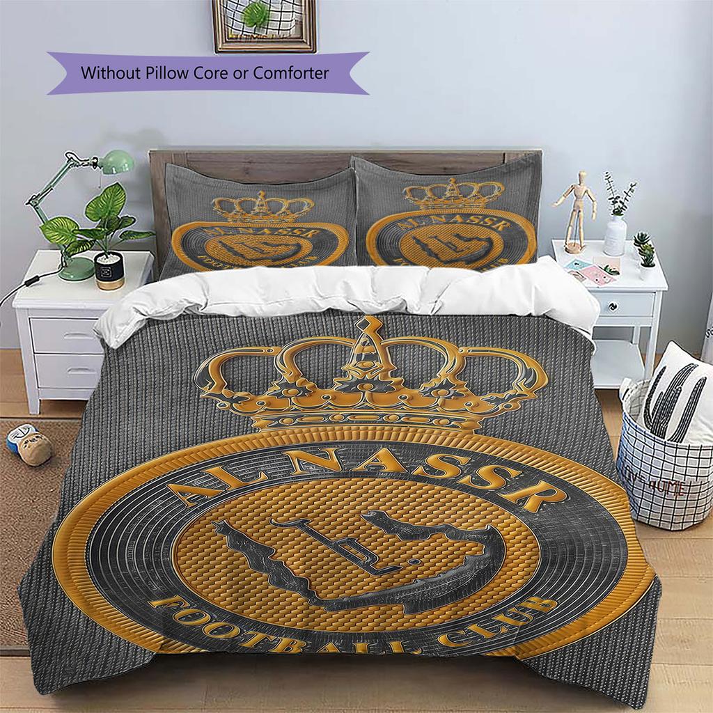 Biancheria da letto con motivo Al-Nassr FC, Set piumone Copripiumino Federa Regalo di Compleanno per la Casa(1 * copripiumino + 2 * federa, senza nucleo)