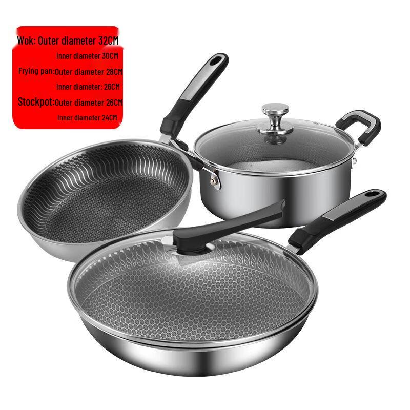 Saste Edelstahl Antihaft Wok, Suppentopf & Bratpfannen Set